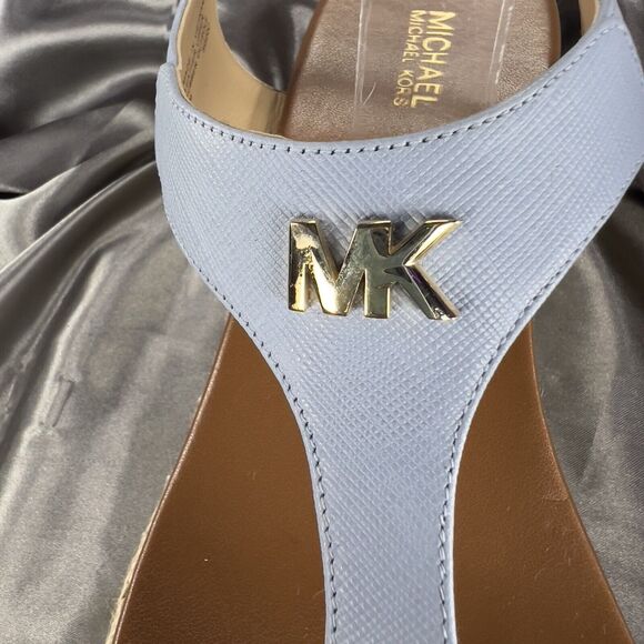 Michael Kors Laney Wedges Size 9 Leather Thong Espadrille Sandals Powder Blue💙 - Picture 8 of 17